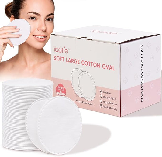 Oval Cotton Pads (100 Count) Ultra-Soft Cotton Ovals 100% Cotton Spunlace Purely Physical Technology, Large Makeup Remover Pads Facial Cotton Pads for Makeup Removal, Cleansing, Toner Application
