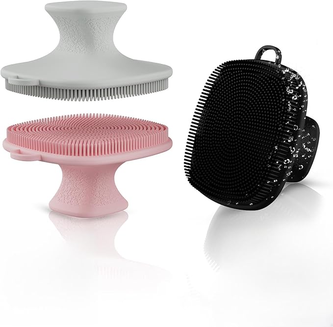 3 Pack Face Scrubber,Silicone Facial Cleansing Brush for Men & Women,Reusable Gentle Facial Waterproof Cleansing Skin Brush Exfoliating Scrubber for Sensitive Skin (Black+Pink+Gray)
