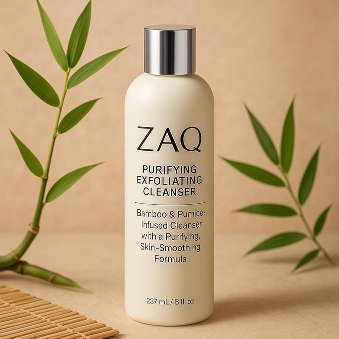 ZAQ Purifying Exfoliating Cleanser, Bamboo & Pumice Infused Face Wash, 8 fl oz - Made In USA