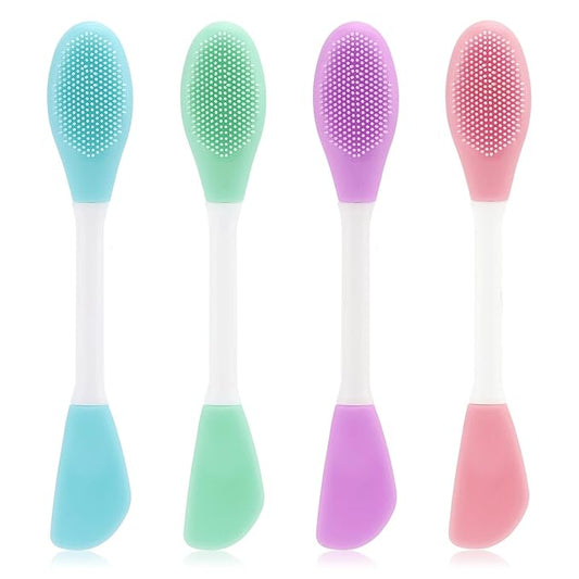 4 Pack Silicone Face Mask Applicator, 2 in 1 Double-Sided Facial Scrubber Brush Tool, Double-Head Manual Cleansing Brush for Deep Gentle Exfoliating