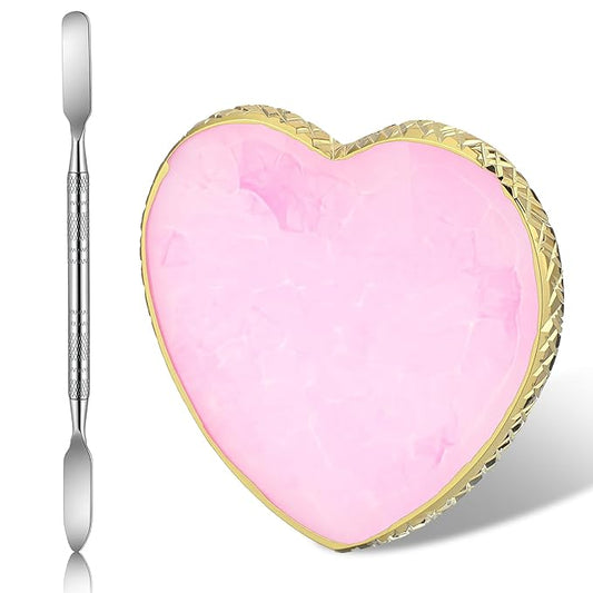 1 Piece Nail Polish Plate Mixing Plates Nail Art Plate with Spatula Nails Polish Holder for Nails Art Display and Design Heart Shape Cosmetic Mixing Palette Sliver Edge Pink Women Gifts