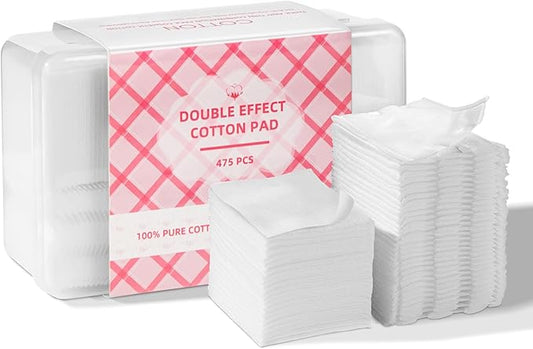 Square Cotton Pads 475 Pcs Makeup Remover Pads Cotton Squares for Face 75 Thick and 400 Ultra-Thin for Daily Skin Care, Pair with Makeup Remover