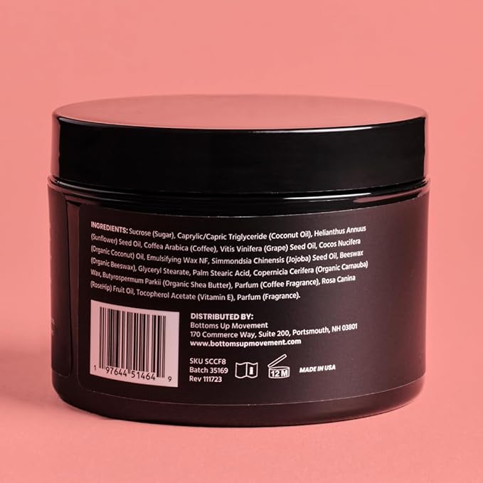 (BUM) Coffee Scrub - Exfoliating Sugar Body Polish, Hydrates, Moisturizes, Anti Cellulite & Stretch Mark Treatment, with Organic Shea, Coconut Oil, Rosehip, Vitamin E, & Jojoba, Natural Deodorant, 2oz