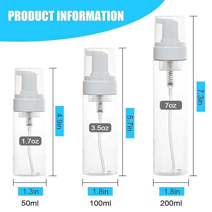 3Pack Foaming Dispenser Pump Bottle 3.5oz, Travel Empty Foaming Soap Dispensers Foam Pump Bottle Clear Plastic Spray Bottles for Travel Hand Soap Shampoo Foaming Castile Cosmetics