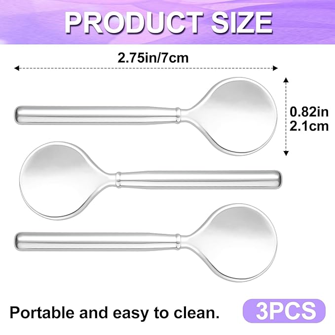 3pcs Mini Metal Makeup Spoon, Reusable Cosmetic Cream Spatulas, Skincare Scoop Applicator Facial Massage Beauty Tools for Mixing and Sampling Face Eye Cream- Silver