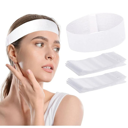 100 Pieces Disposable Facial Headbands for Women Individual Wrapped Elastic Makeup Head Band Headwraps for Facials Skincare Spa