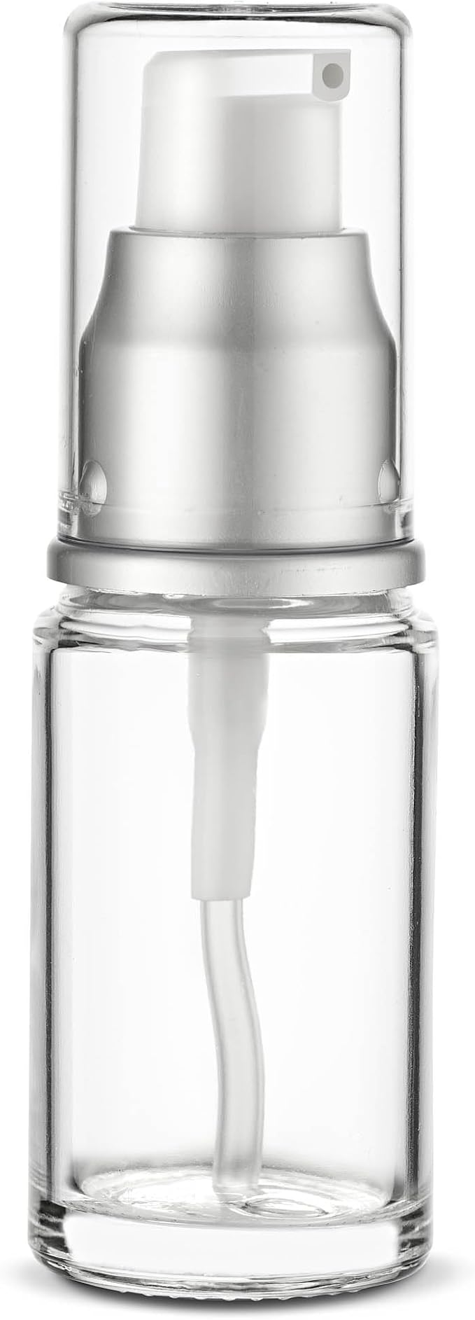 0.5 Oz 15ml Refillable Luxury Clear Glass Lotion Travel Pump Bottle with Silver Cap for Cosmetics, Lotion, Body Cream, Sanitizers, Cream, Foundation (Pack of 3)