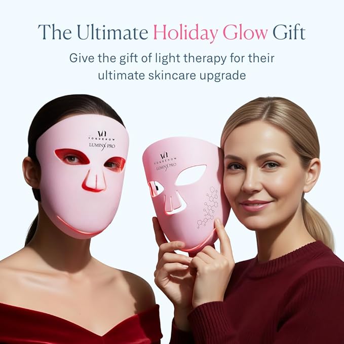 VogueNow LED Light Therapy Mask - FDA-Cleared Device for Wrinkles & Acne - Red Light Therapy for Face - Chin & Lip Coverage - Red Blue & Near Infrared Facial Skincare Device, Christmas Gifts for Women