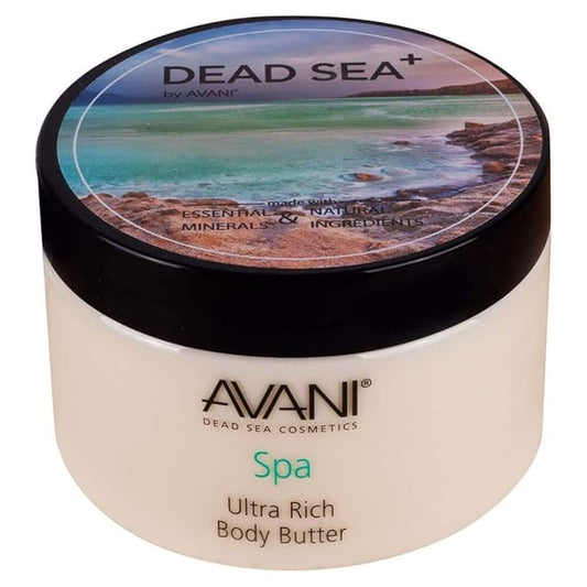 Avani Dead Sea Body Butter – Ultra-Rich Exfoliating & Hydrating Formula with Aloe Vera, Shea, Jojoba, Sunflower & Olive Oils – Suitable for All Skin Types – Vanilla