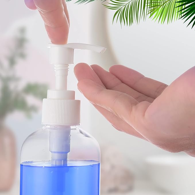 48 Pcs Pump Bottle Lotion Dispenser Refillable Shampoo Conditioner Hand Soap Dispenser Plastic Empty 8oz/250ml Clear Reusable Body Wash Container Bulk (Clear, White)