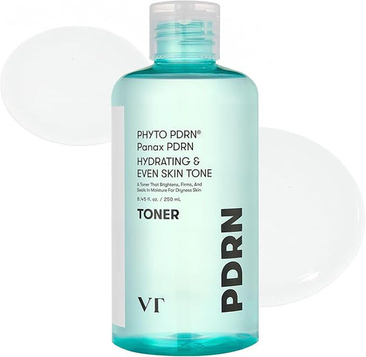 VT COSMETICS PDRN Toner, Hydrating Facial Toner with 50,000ppm Vegan PDRN, Korean Wild Ginseng, Niacinamide & Panthenol, Lightweight, Fragrance-Free, Skin Soothing, Korean Skincare (8.45 fl. oz.)