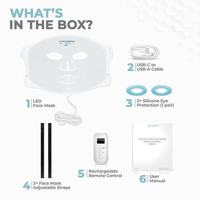 Portable LED Face Mask with Near-Infrared - Blue, Red Light Therapy for Face - 114 LEDs - Skincare Tool for Wrinkles, Anti-Aging