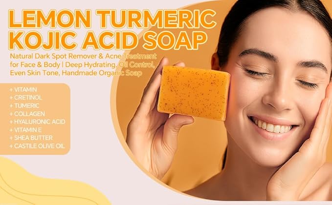 Natural Turmeric & Lemon Soap for Even Skin Tone, Acne-Prone Skin Care,Handmade, Luxury Bath & Shower Gift,gentle effective, plant-based cold processed natural soap gift set (2 pack)