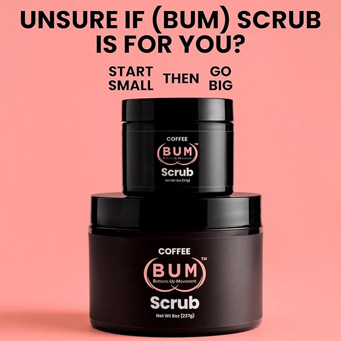 (BUM) Coffee Scrub - Exfoliating Sugar Body Polish, Hydrates, Moisturizes, Anti Cellulite & Stretch Mark Treatment, with Organic Shea, Coconut Oil, Rosehip, Vitamin E, & Jojoba, Natural Deodorant, 2oz