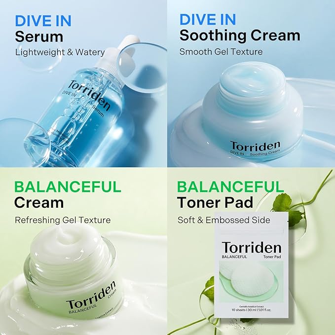 Torriden Softly Hydration Heroes Gift Set | DIVE IN HA Serum & Soothing Cream + BALANCEFUL Cica Cream & Toner Pad | Korean Skincare Set | Great Holiday & Christmas Stocking Stuffer Gift