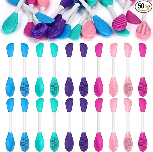 50 Pcs Facial Cleansing Brush, 2 in 1 Silicone Face Mask Brush Applicator & Face Scrubber for Exfoliating Massaging Remove Blackhead Makeup Skincare Applicator, Mud Clay Body Lotion DIY Mask