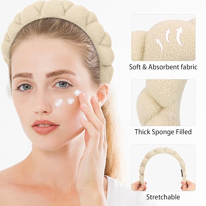 WHAVEL 2 Pack Spa Headband for Washing Face, Get Ready Headband Soft Terry Cloth Headbands Puffy Hair Band for Face Washing, Skincare, Makeup