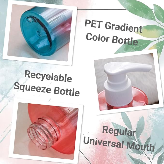 12 Pack 6.8 oz Refillable Pump Bottles - Empty Clear Gradient Color Plastic Dispensers for Lotion, Shampoo, Soap & Cream