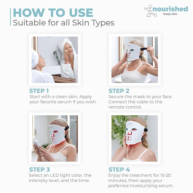 Portable LED Face Mask with Near-Infrared - Blue, Red Light Therapy for Face - 114 LEDs - Skincare Tool for Wrinkles, Anti-Aging