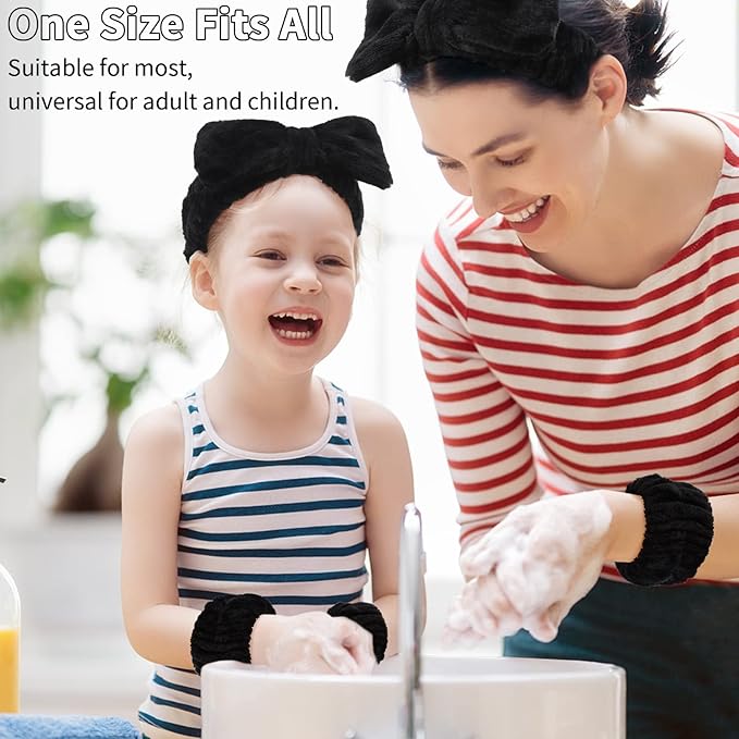 WHAVEL 6PCS Spa Headband and Wristbands Set, Face Wash Headband Wrist Bands for Washing Face Makeup Skincare Hair Band Skin Care Accessories Tools