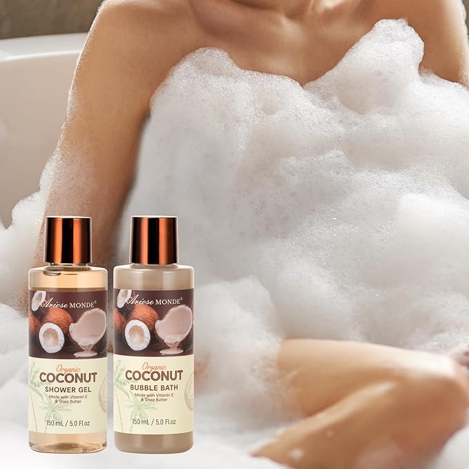 Spa Gift Basket for Women, Coconut Luxury Gift Set with Shower Gel, Bubble Bath, Hand Cream, Bath Soap, Bath Salt, Essential Oil, Luxury Bath and Body Gift Kit for Christmas