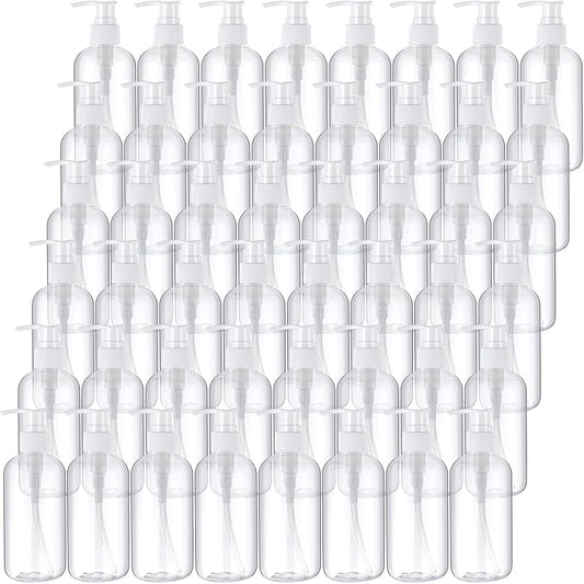 48 Pcs Pump Bottle Lotion Dispenser Refillable Shampoo Conditioner Hand Soap Dispenser Plastic Empty 8oz/250ml Clear Reusable Body Wash Container Bulk (Clear, White)
