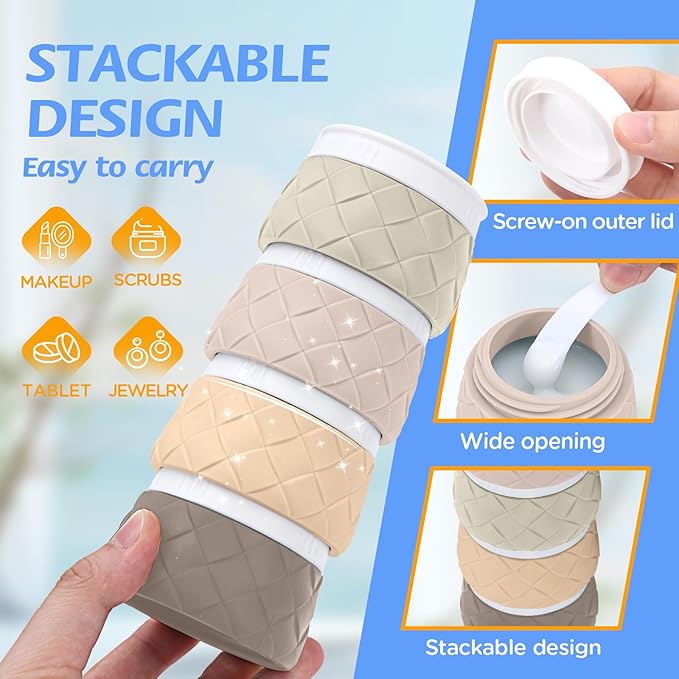 16 Pack Travel Bottles for Toiletries, TSA Approved Travel Size Toiletries Containers Set, BPA-Free Silicone Leak Proof Refillable Bottles Stackable Creams Jars Accessories Kit W/Clear Bag(Cream)