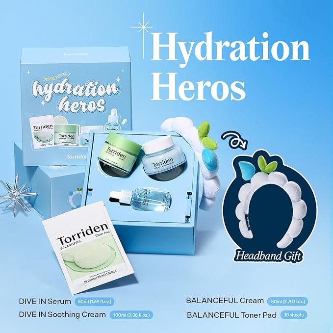 Torriden Softly Hydration Heroes Gift Set | DIVE IN HA Serum & Soothing Cream + BALANCEFUL Cica Cream & Toner Pad | Korean Skincare Set | Great Holiday & Christmas Stocking Stuffer Gift