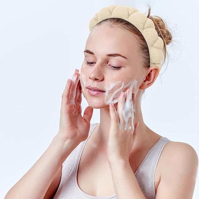 WHAVEL 2 Pack Spa Headband for Washing Face, Get Ready Headband Soft Terry Cloth Headbands Puffy Hair Band for Face Washing, Skincare, Makeup