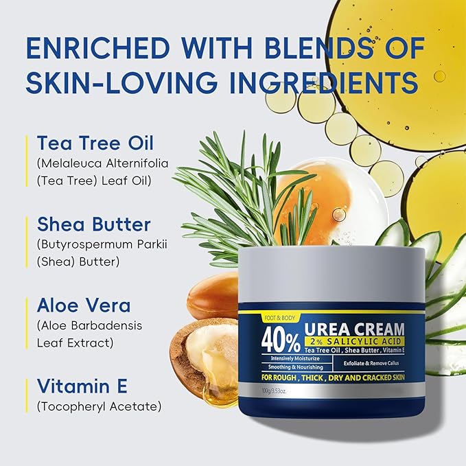 2 Pack Urea Cream 40% + 2% Salicylic Acid, 3.53 oz - Maximum Strength Foot & Hands Moisturizer for Rough, Dry Cracked Skin, Callus Remover with Deep Hydration, Intensive Repair for Feet, Heels