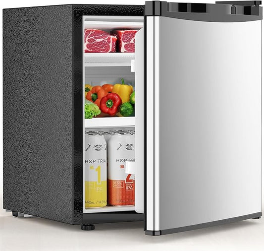 1.6 Cu.ft Mini Fridge with Freezer, Compact Single Reversible Door Refrigerator, Adjustable Thermostat, Ultra Quiet, Energy Efficient for Office, Dorm, Bedroom, Apartment -Silver