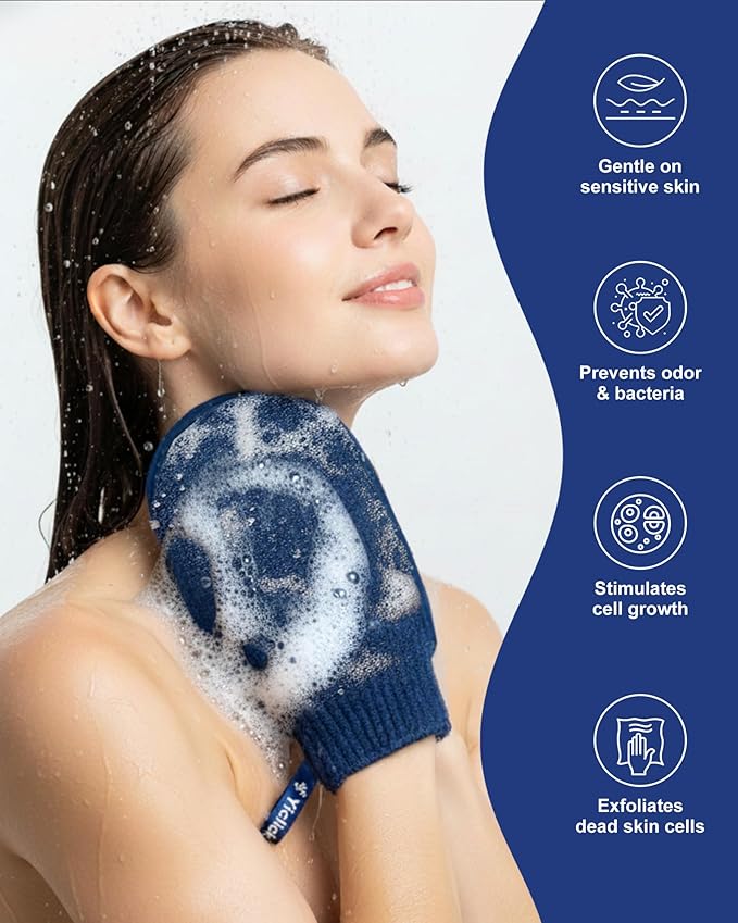 Yiclick Heavy Exfoliating Gloves Mitts, Exfoliating Body Scrubber Exfoliator For Shower Bath, Korean Body Scrub Mitts for Dead Skin Remover, Loofah Luffa Sponge Wash Cloth For Men Women