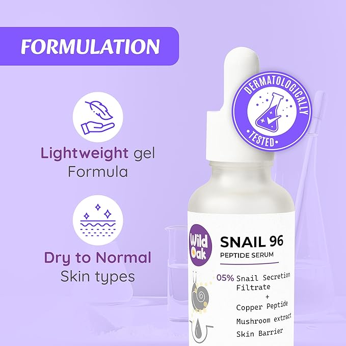 WildOak Korean Snail 96, Peptide & Tremella Mushroom Serum | Glass Skin | Powerful Skin Barrier | Skin Hydration Hyper Pigmentation Anti-Aging & Wrinkles | 1.01 fl oz