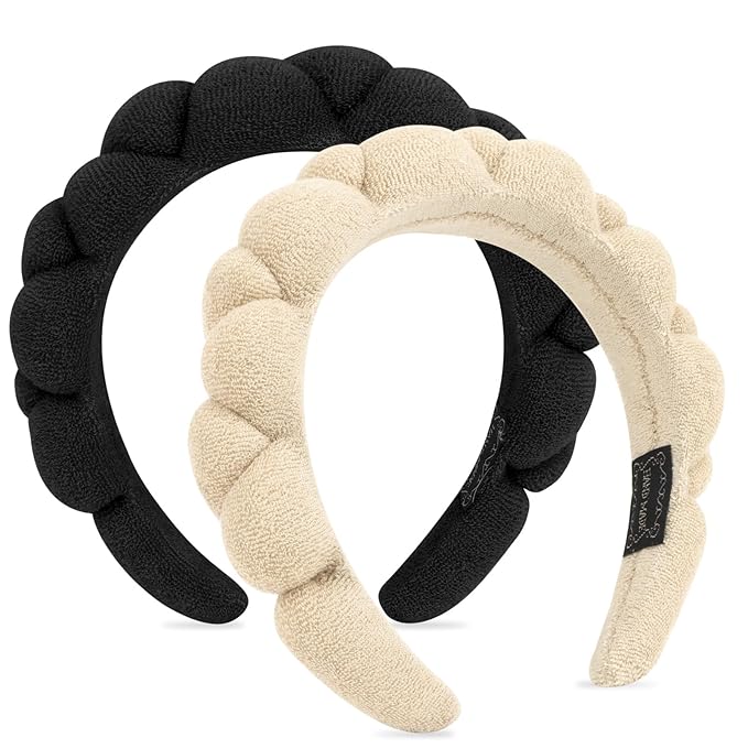 WHAVEL 2 Pack Spa Headband for Washing Face, Get Ready Headband Soft Terry Cloth Headbands Puffy Hair Band for Face Washing, Skincare, Makeup