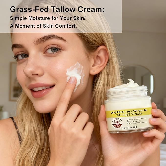 Beef Tallow Moisturizing Cream with Bee Venom & Royal Jelly - Intense Winter Therapy for Dry, Cracked Skin - Long-Lasting Hand & Body Cream for Deep Nourishment & Repair