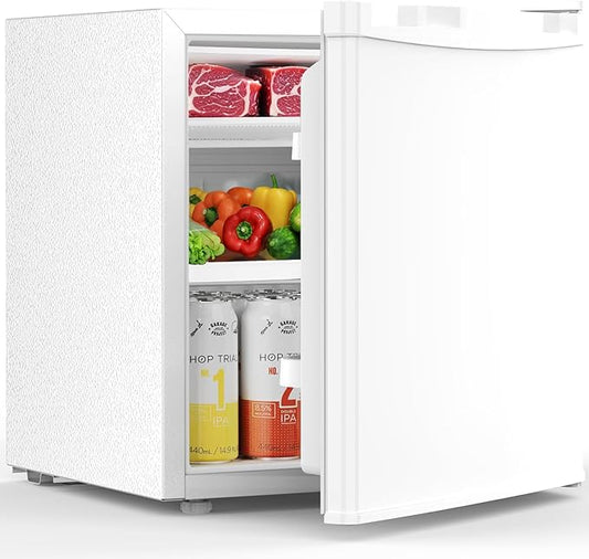 1.6 Cu.ft Mini Fridge with Freezer, Compact Single Reversible Door Refrigerator, Adjustable Thermostat, Ultra Quiet, Energy Efficient for Office, Dorm, Bedroom, Apartment -White