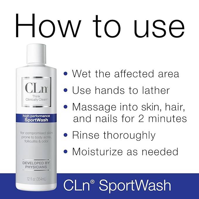 CLn® SportWash – High-Performance Sport Body Wash, For Men & Women Prone to Body Odor, Foot Odor, Ringworm, Folliculitis, & Back Acne, Fragrance-Free & Paraben-Free, 12 fl. oz.