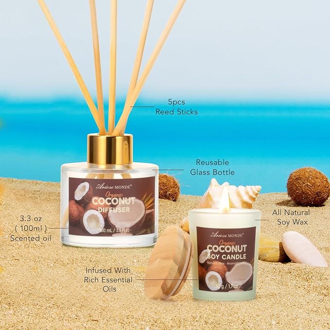 Spa Gift Basket for Women, Coconut Luxury Gift Set with Shower Gel, Bubble Bath, Hand Cream, Bath Soap, Bath Salt, Essential Oil, Luxury Bath and Body Gift Kit for Christmas