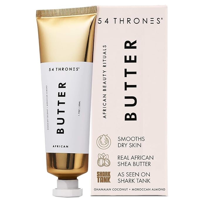 54 Thrones African Beauty Shea Butter, Intensive Dry Skin Support, Moisturizing Body Butter for Women & Men, Moisturizing Body Cream, Locks in Moisture, Ghanaian Coconut + Moroccan Almond, 1.7 oz