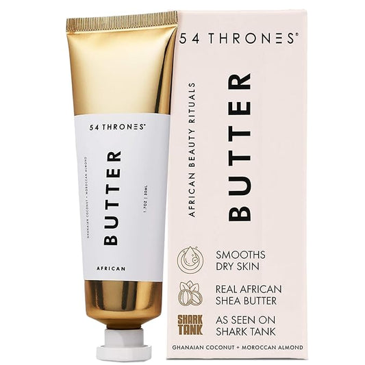 54 Thrones African Beauty Shea Butter, Intensive Dry Skin Support, Moisturizing Body Butter for Women & Men, Moisturizing Body Cream, Locks in Moisture, Ghanaian Coconut + Moroccan Almond, 1.7 oz