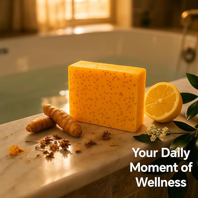 Natural Turmeric & Lemon Soap for Even Skin Tone, Acne-Prone Skin Care,Handmade, Luxury Bath & Shower Gift,gentle effective, plant-based cold processed natural soap gift set (2 pack)