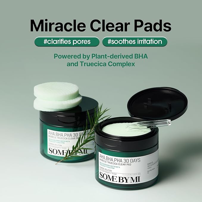 SOME BY MI AHA BHA PHA 30 Days Miracle Truecica Clear Pad – Pack of 2 – Korean Exfoliating Centella Face Toner Pads – Gently Clears Impurities, Refines Pores & Smooths Skin Texture – Korean Skin Care