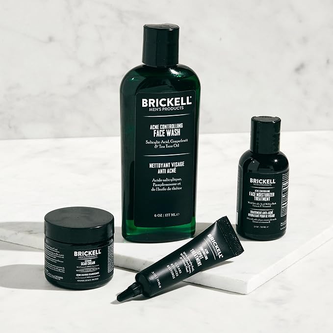 Brickell Men's Acne Controlling System for Men, Acne Fighting Face Moisturizer Treatment, Face Wash, Spot Treatment, and Scar Cream, Natural & Organic