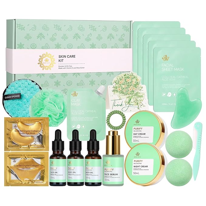 Tea Tree 23 Pcs Facial Skin Care Set, Bath and Body Gifts for Women & Men, Self-Care Relaxation Gifts, Home Spa, Sheet Mask, Gel Eye Mask, Gua Sha, Cream, Birthday, Christmas, Valentines, Mother Day