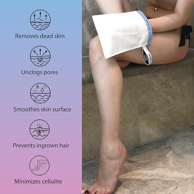 MATTEE - Kessa Glove - 2 Packs of Premium Exfoliating Mitt - Self-Tan Remover - Ensures Smooth and Soft Skin, Helps Avoid Keratosis Pilaris, Ingrown Hair and Cellulite - Natural - Roughness: Medium
