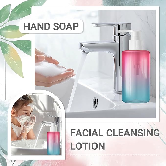 12 Pack 6.8 oz Refillable Pump Bottles - Empty Clear Gradient Color Plastic Dispensers for Lotion, Shampoo, Soap & Cream