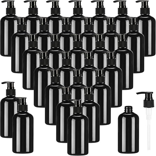 32 Pcs Empty Plastic Pump Bottles 8oz Refillable Lotion Pump Bottle Containers with Black Dispenser for Shampoo, Conditioner, Face Cream, Massage Oil, Liquid Soap