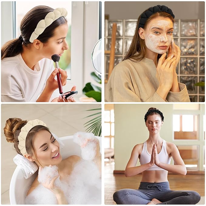 WHAVEL 2 Pack Spa Headband for Washing Face, Get Ready Headband Soft Terry Cloth Headbands Puffy Hair Band for Face Washing, Skincare, Makeup