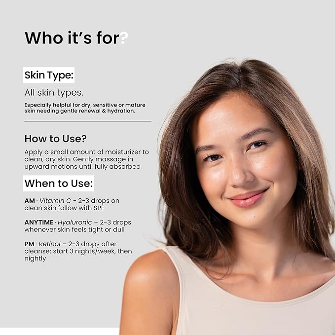 Natural Outcome Hyaluronic Acid, Vitamin C Face Serum and Retinol Facial Serum - Night and Day Anti Aging Facial Serum and Hydrating Serum Set 1 oz Each, Vegan, Cruelty Free & Fragrance Free