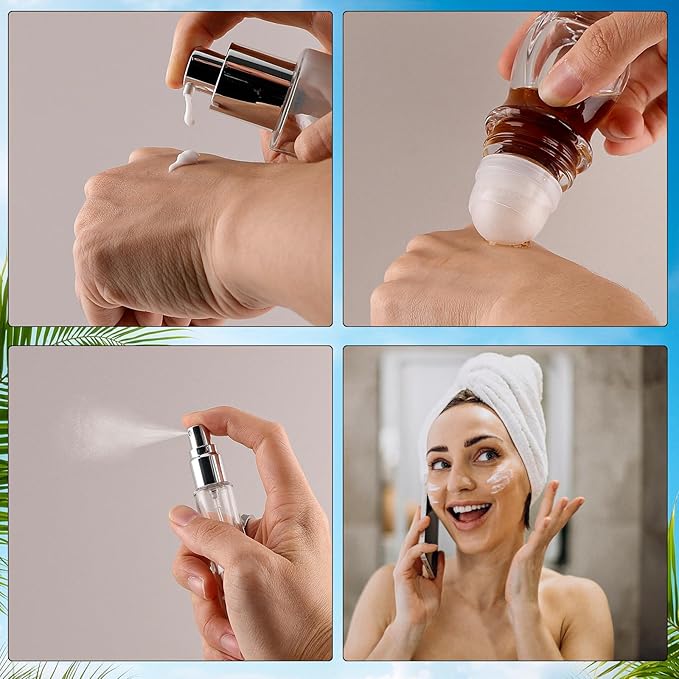 34 Piece Glass Travel Bottles for Toiletries TSA Approved Mini Makeup Containers with Toiletry Bag Refillable BPA Free Skincare Container Leak Proof for Serums, Moisturizers, Toners, Cream